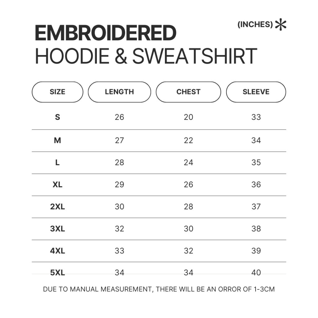 Embroidered Hoodie Sweatshirt Size Chart - Pug Shop UK