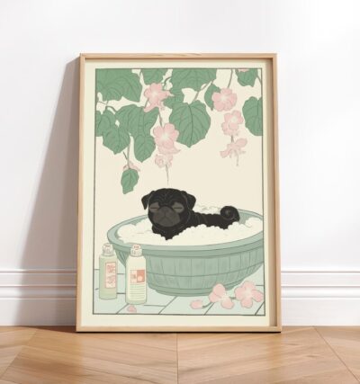 Black Pug Japanese Bathroom Neutral Ukiyo Wall Art
