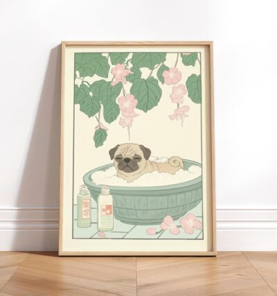 Pug Japanese Bathroom Neutral Wall Art