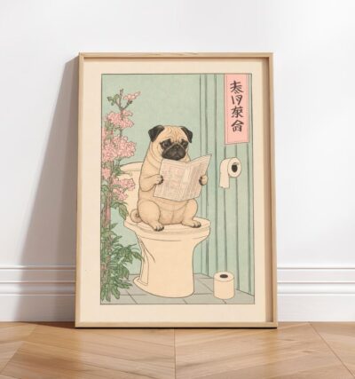 Pug Toilet Japanese Bathroom Dog Wall Art
