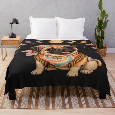 Pug Vintage Illustration Throw Blanket