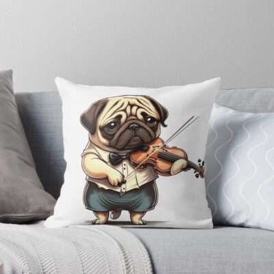 Pug Retro Illustration Throw Pillow